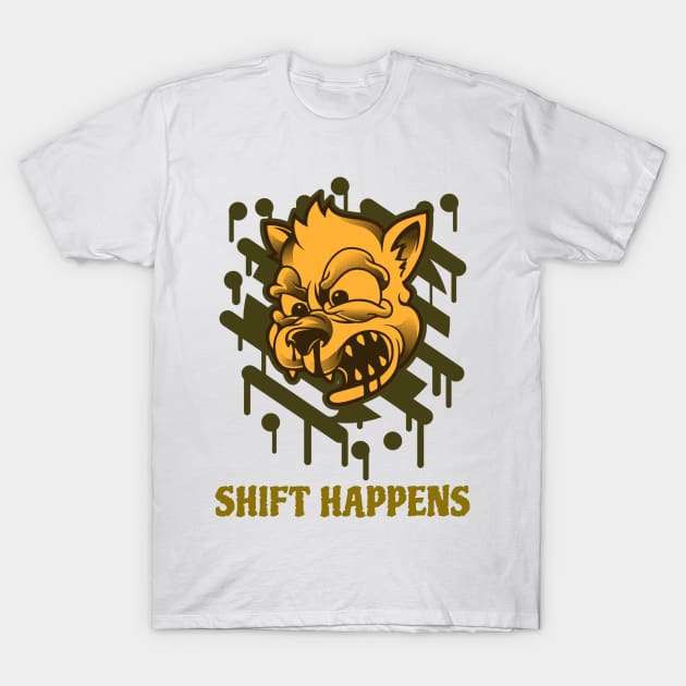 Shift Happens Funny Toon Wolf Design T-Shirt by Figmenter